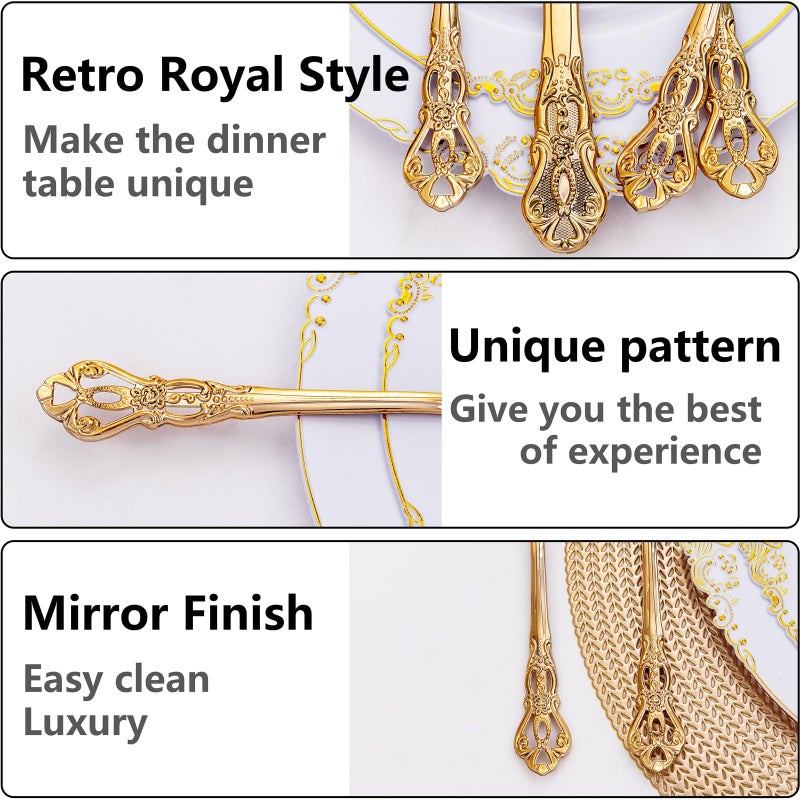 Joyido 300Pieces Gold Plastic Silverware - Heavy Duty Gold Disposable Utensils - Vintage Plastic Cutlery Set Includes 100 Forks  100 Spoons  100 Knives for Dinner Parties Weddings - Image 2