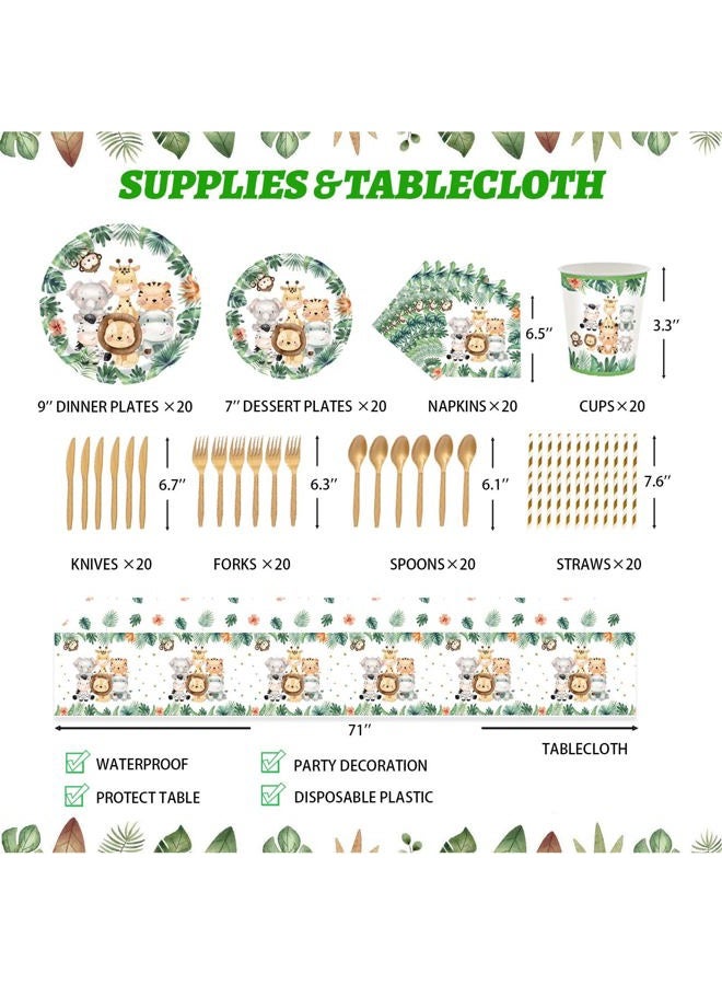 Fiesec 253 PCs Young Wild and Three Decorations Boy, Jungle Safari Animal Theme 3rd Birthday Party Supplies Boy Backdrop Balloon Garland Banner Cake Topper Plate Napkin Cup Straw Knife Fork Spoon - Image 3