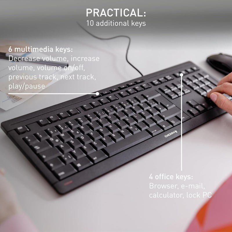 Cherry Stream Keyboard Wired USB SX Scissors Mechanism QWERTY Whisper-Quiet Silent Keystroke - Image 3