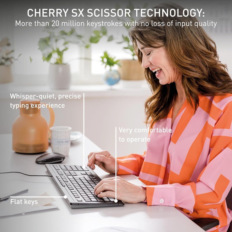 Cherry Stream Keyboard Wired USB SX Scissors Mechanism QWERTY Whisper-Quiet Silent Keystroke - Image 2