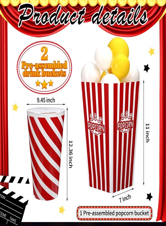 Weekgrat 38 Pcs Movie Night Decorations Popcorn Box with Balloons 3D Fake Drink Bucket Movie Clapboard Film Strip Photo Frame VIP Card Star for Theater Birthday Theme Party Decoration - Image 3