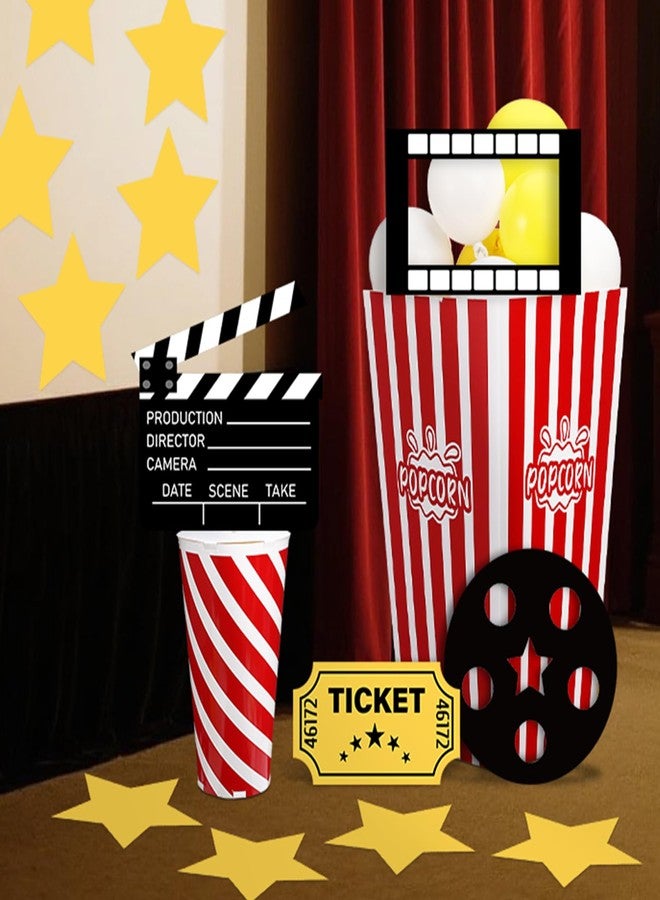 Weekgrat 38 Pcs Movie Night Decorations Popcorn Box with Balloons 3D Fake Drink Bucket Movie Clapboard Film Strip Photo Frame VIP Card Star for Theater Birthday Theme Party Decoration - Image 2