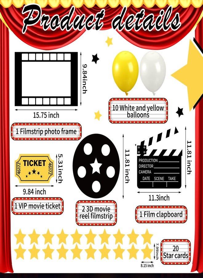Weekgrat 38 Pcs Movie Night Decorations Popcorn Box with Balloons 3D Fake Drink Bucket Movie Clapboard Film Strip Photo Frame VIP Card Star for Theater Birthday Theme Party Decoration - Image 4