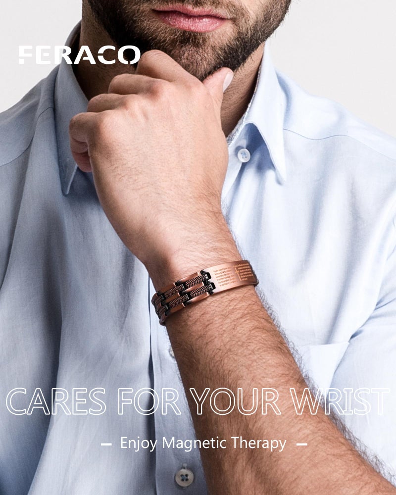 Feraco Copper Cross Bracelet for Men,Magnetic Therapy Cooper Bracelets with Magnets, Men's 99.99% Pure Copper Jewelry - Image 4