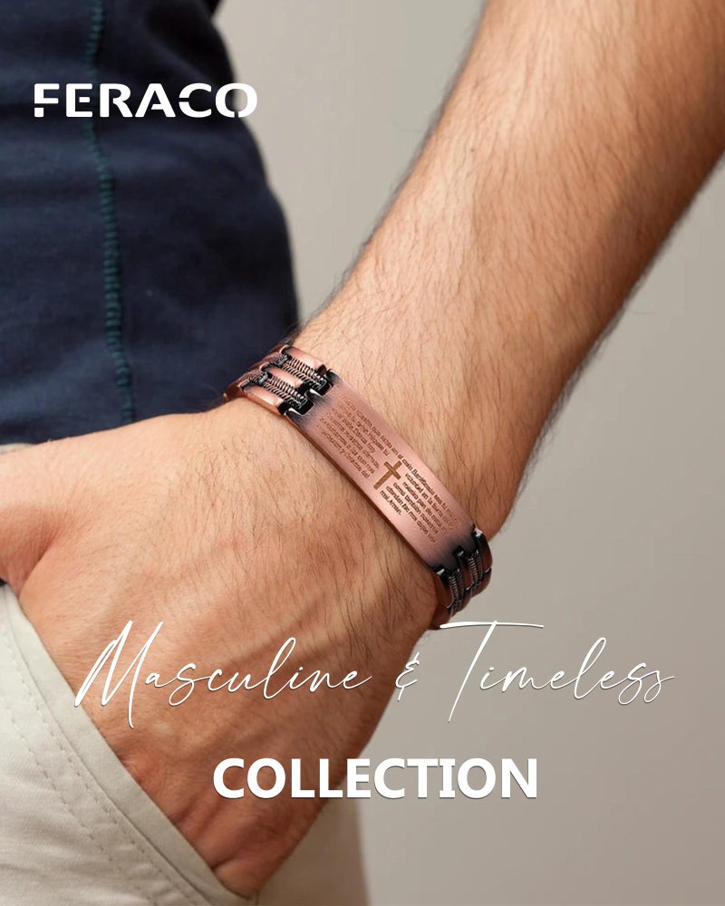 Feraco Copper Cross Bracelet for Men,Magnetic Therapy Cooper Bracelets with Magnets, Men's 99.99% Pure Copper Jewelry - Image 2