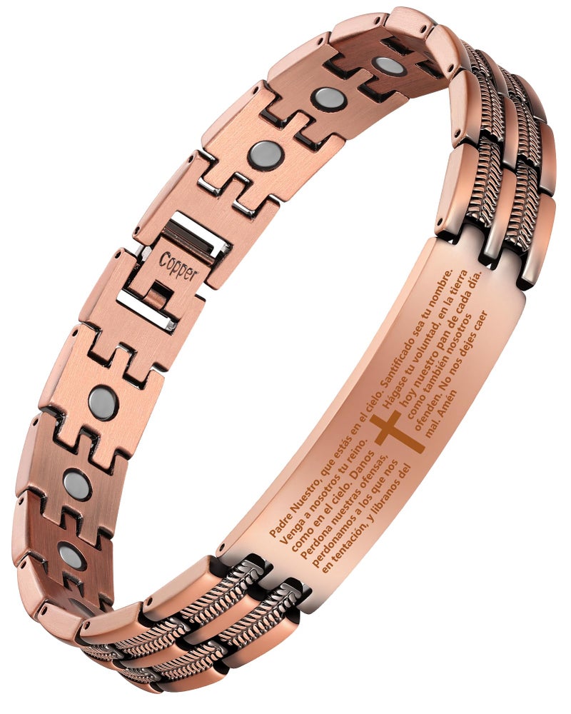 Feraco Copper Cross Bracelet for Men,Magnetic Therapy Cooper Bracelets with Magnets, Men's 99.99% Pure Copper Jewelry - Image 1