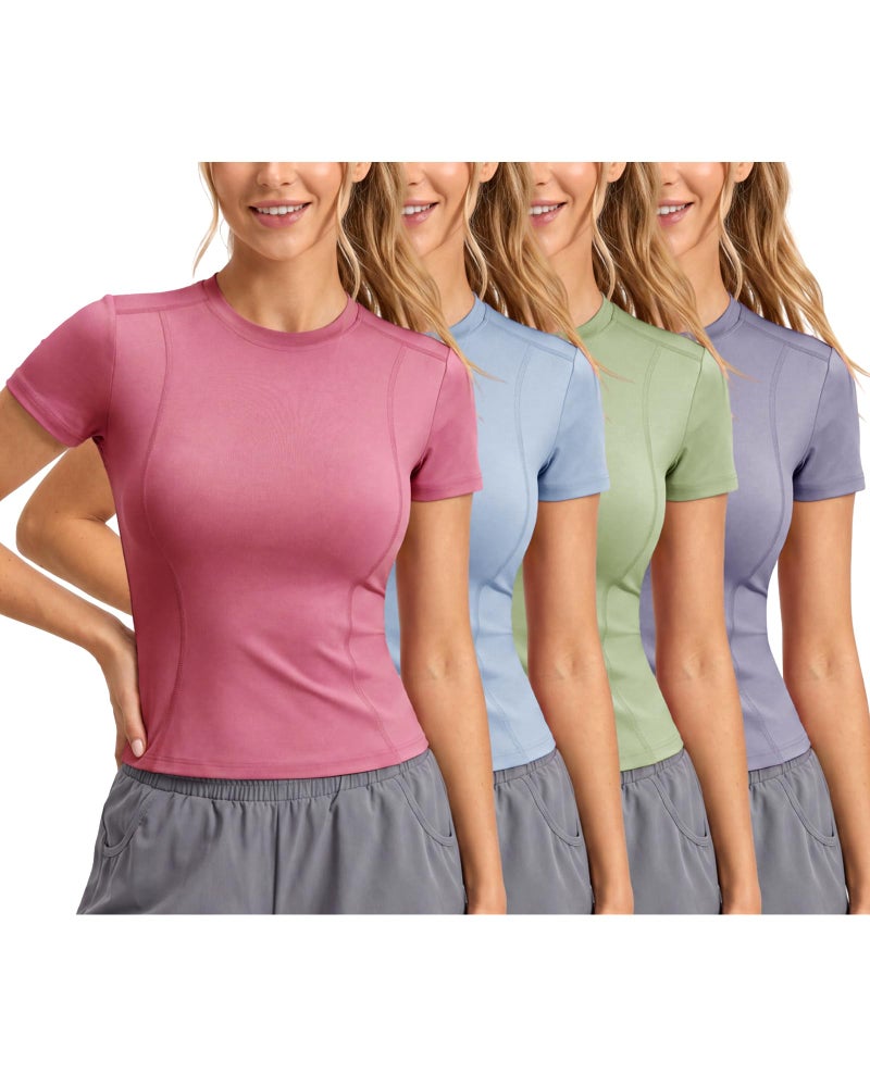 Cozypower 4 Pack Womens Compression Shirts Short Sleeve Workout Tops Athletic Quick Dry Gym Yoga Running TShirt Moisture WickingLBlue Pink Green Purple - Image 2