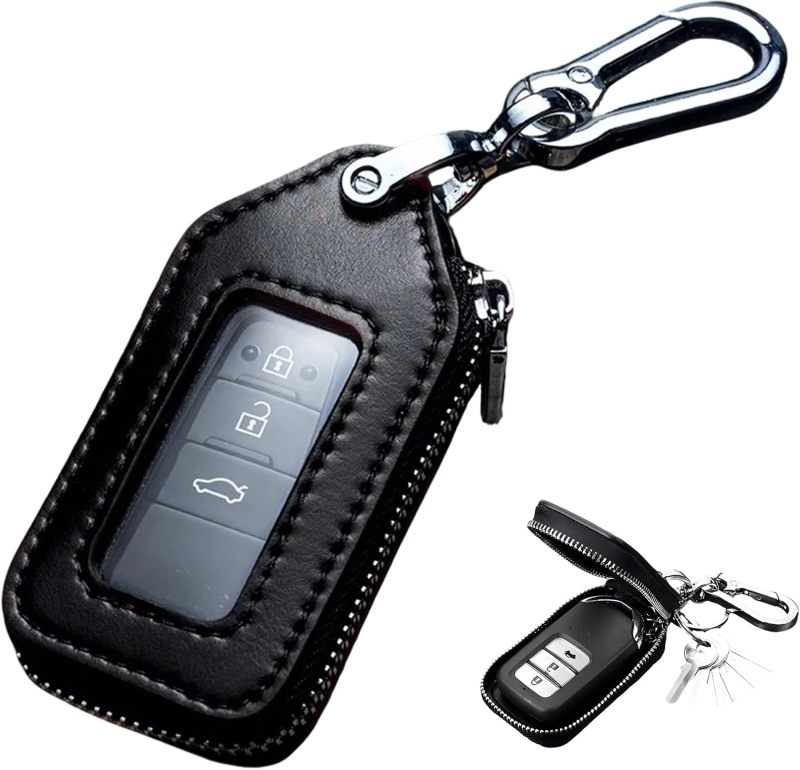 Car Key Case: 2.43 X 1.61 X 0.71 Inches Black Faux Leather - Anti-wear Anti-press Key Fob Cover for Most Car Keys, Men and Women - Image 1