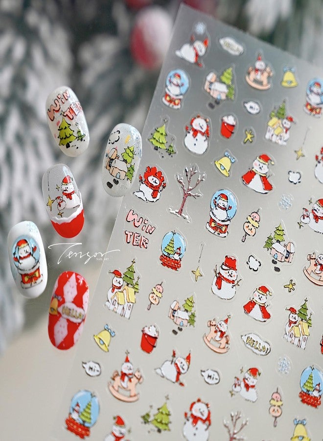 KKUUOO 5D Embossed Christmas Nail Stickers, Red Snowman & Christmas Tree Nail Decals, Self-Adhesive Nails Art Supplies for Women Girls and Kids - Image 1
