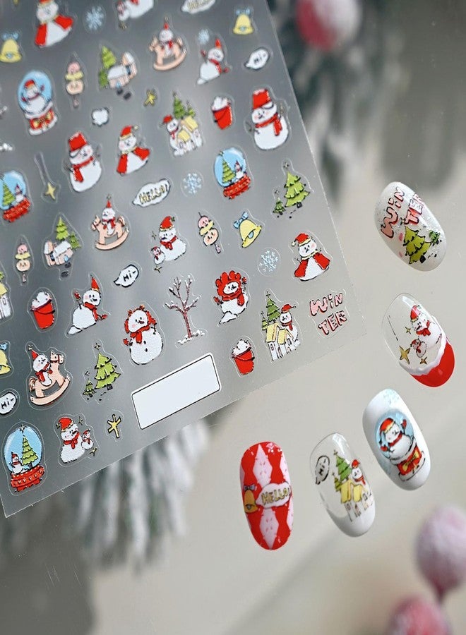 KKUUOO 5D Embossed Christmas Nail Stickers, Red Snowman & Christmas Tree Nail Decals, Self-Adhesive Nails Art Supplies for Women Girls and Kids - Image 3