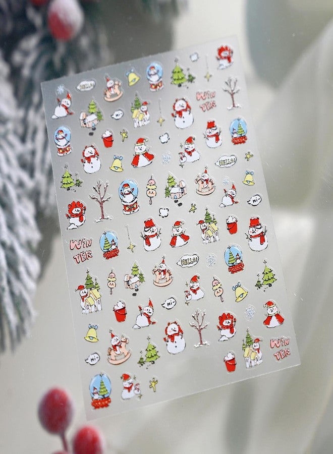 KKUUOO 5D Embossed Christmas Nail Stickers, Red Snowman & Christmas Tree Nail Decals, Self-Adhesive Nails Art Supplies for Women Girls and Kids - Image 2