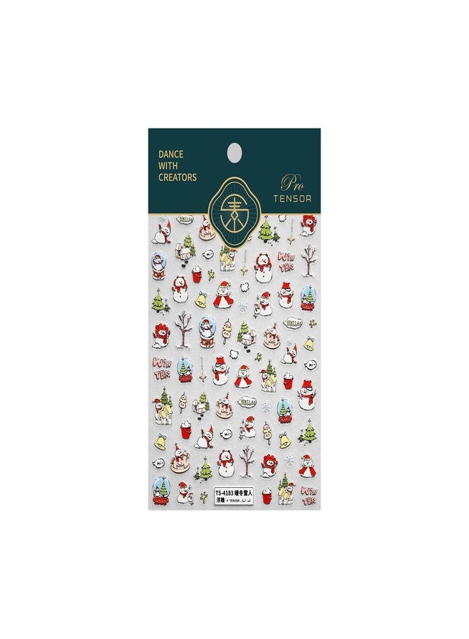 KKUUOO 5D Embossed Christmas Nail Stickers, Red Snowman & Christmas Tree Nail Decals, Self-Adhesive Nails Art Supplies for Women Girls and Kids - Image 5