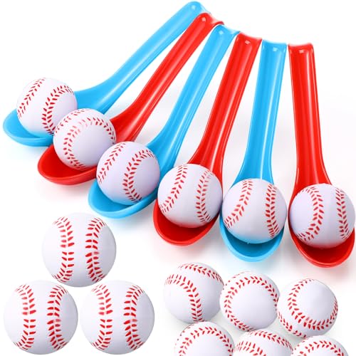 PullCrease 12 Pack Baseball Theme Party Game Spoon Relay Race Toy Set for Kids Adults Baseball Foam Ball and Spoon Race Game Decorations for Sports Party Indoor Outdoor School Class Birthday - Image 1