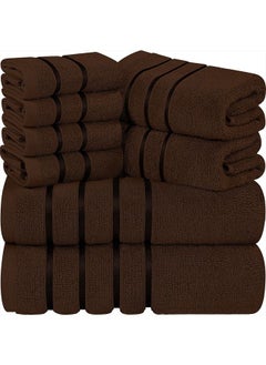 Utopia Towels 8-Piece Luxury Towel Set, 2 Bath Towels, 2 Hand Towels, and 4 Wash Cloths, 600 GSM 100% Ring Spun Cotton Highly Absorbent Viscose Stripe Towels Ideal for Everyday use (Dark Brown)  - Image 1