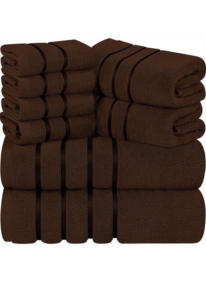Utopia Towels 8-Piece Luxury Towel Set, 2 Bath Towels, 2 Hand Towels, and 4 Wash Cloths, 600 GSM 100% Ring Spun Cotton Highly Absorbent Viscose Stripe Towels Ideal for Everyday use (Dark Brown) - Image 1