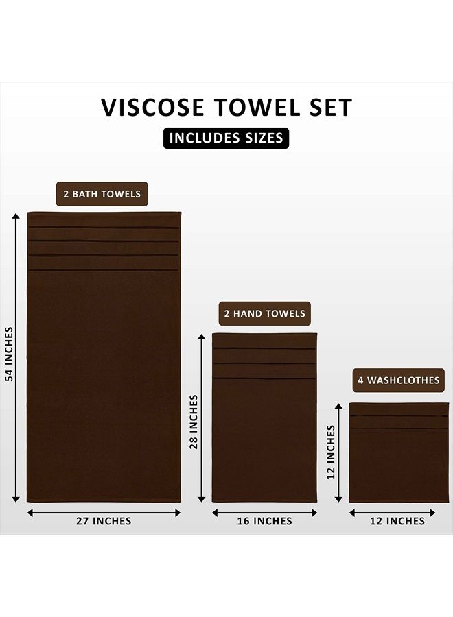 Utopia Towels 8-Piece Luxury Towel Set, 2 Bath Towels, 2 Hand Towels, and 4 Wash Cloths, 600 GSM 100% Ring Spun Cotton Highly Absorbent Viscose Stripe Towels Ideal for Everyday use (Dark Brown) - Image 2