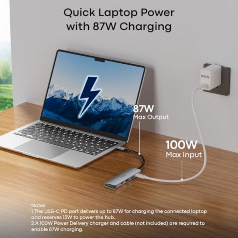 USB C Hub Multiport Adapter 5 in 1, 4K USBC to HDMI Dongle with 100W PD, 5Gbps USB-A 3.0, USB-C Data, USB C Splitter Docking Station for MacBook Neo/Pro/Air, iPad, XPS, Surface Laptop - Image 4