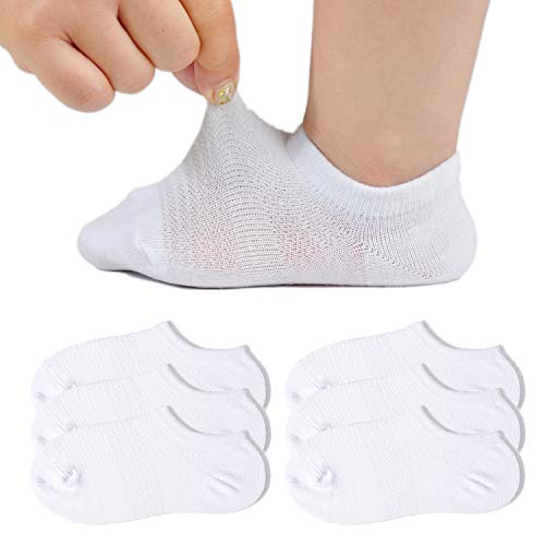 JORMATT 6 Pairs Toddler Little Girls Boys No Show Socks Thin Cotton Soft Anti Slip Low Cut Socks Breathable With Grips, White XS - Image 1