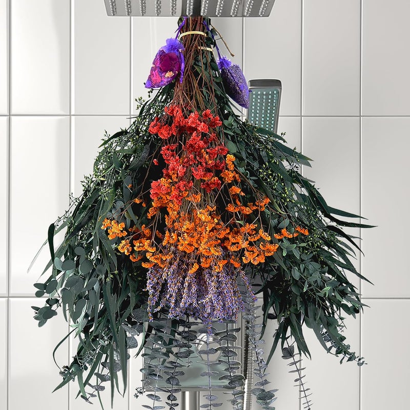 Pasuvsigt 128 Pcs Mixed Real Dried Eucalyptus Stems, 100% Natural Preserved Eucalyptus Leaves with Lavender & Rose Flower Sachet Bundles, Greenery for Hanging Shower, Plant Fragrance, Wedding Decor - Image 1