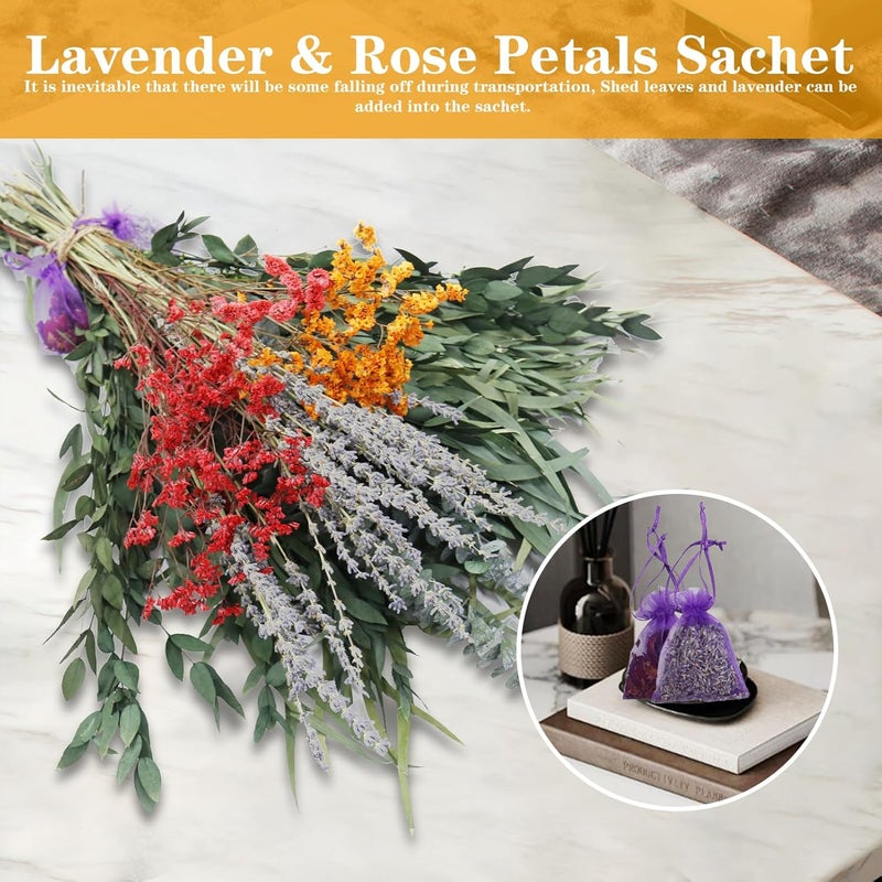 Pasuvsigt 128 Pcs Mixed Real Dried Eucalyptus Stems, 100% Natural Preserved Eucalyptus Leaves with Lavender & Rose Flower Sachet Bundles, Greenery for Hanging Shower, Plant Fragrance, Wedding Decor - Image 3