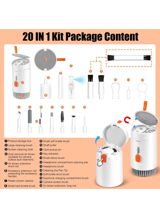 20-in-1 Electronic Cleaner Kit, Keyboard Cleaner kit, Portable Multifunctional Cleaning Tool for PC Monitor/Earbud/Cell Phone/Laptop/Computer/Bluetooth Earphones(White) - Image 3