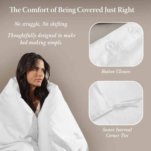 Threadmill White Cotton Duvet Cover Queen Size, Breathable Comforter Cover, Soft 1-Piece Cotton Queen Duvet Cover Hotel Style Light Weight with Strong Button Closure & Corner Ties, Fits Full Duvet - Image 4