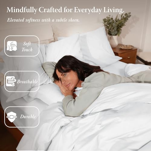 Threadmill White Cotton Duvet Cover Queen Size, Breathable Comforter Cover, Soft 1-Piece Cotton Queen Duvet Cover Hotel Style Light Weight with Strong Button Closure & Corner Ties, Fits Full Duvet - Image 5