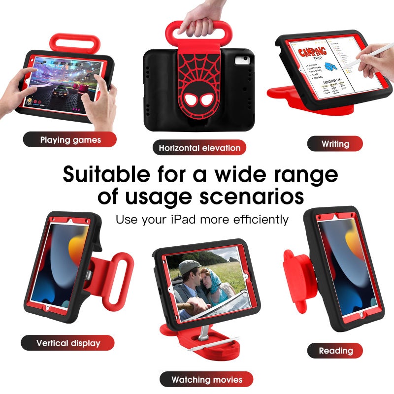 FLKAUYB Kids Case for iPad 7th/8th/9th Gen,iPad 10.2 inch 2021/2020/2019 Case with Adjustable Portrait Landscape Stand Handle,Heavy Duty Protective Kids Child Friendly Cover for iPad 10.2 inch. (Black-Red) - Image 3