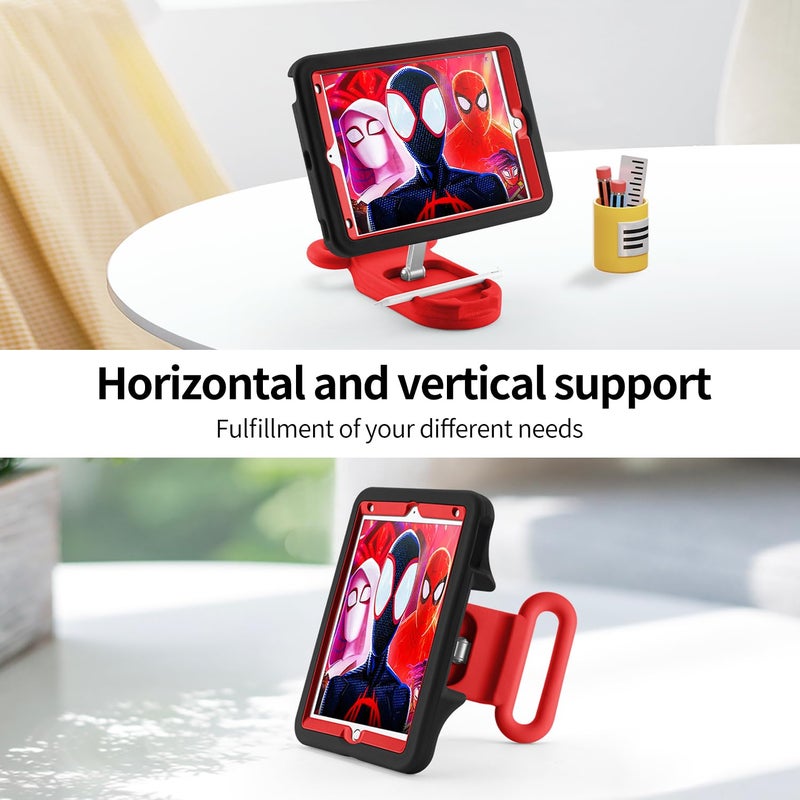 FLKAUYB Kids Case for iPad 7th/8th/9th Gen,iPad 10.2 inch 2021/2020/2019 Case with Adjustable Portrait Landscape Stand Handle,Heavy Duty Protective Kids Child Friendly Cover for iPad 10.2 inch. (Black-Red) - Image 5