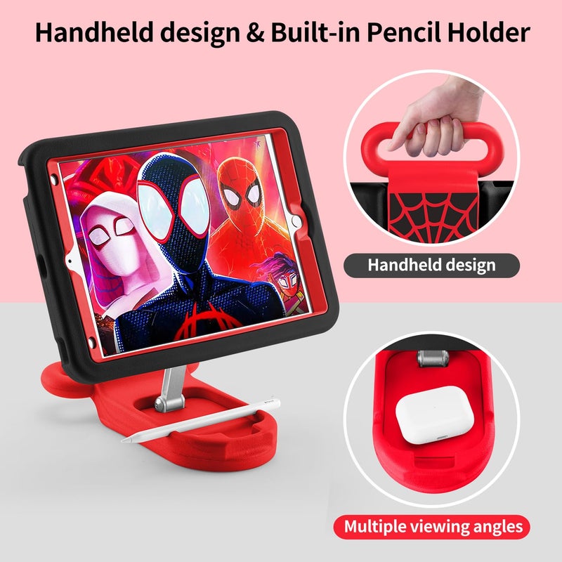 FLKAUYB Kids Case for iPad 7th/8th/9th Gen,iPad 10.2 inch 2021/2020/2019 Case with Adjustable Portrait Landscape Stand Handle,Heavy Duty Protective Kids Child Friendly Cover for iPad 10.2 inch. (Black-Red) - Image 4