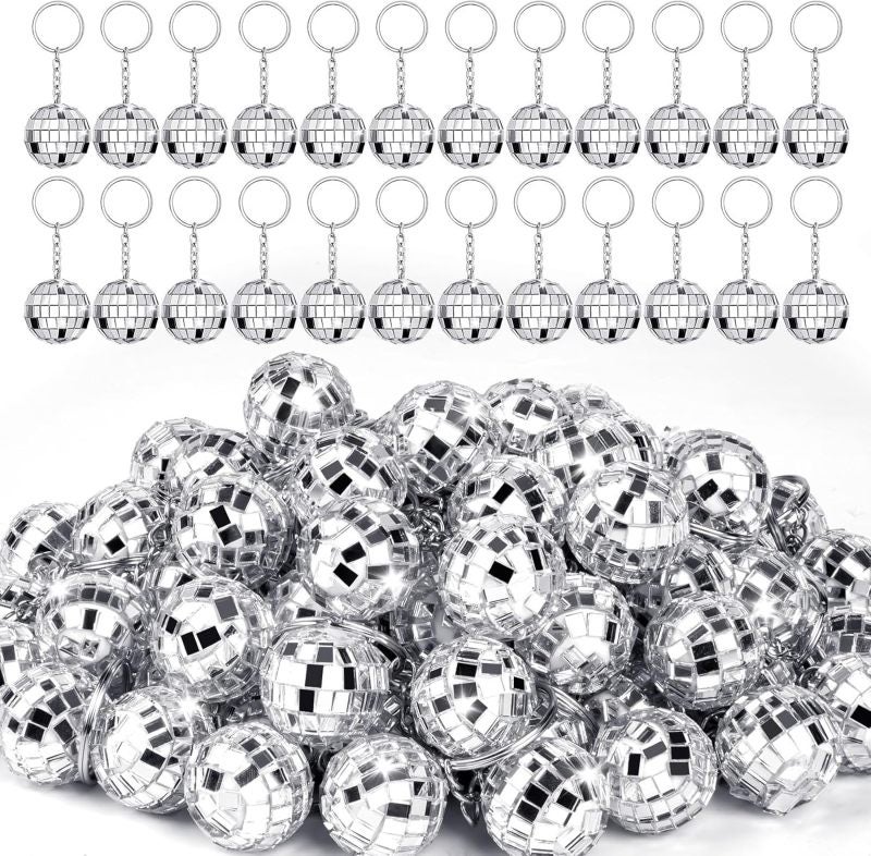 Mini Disco Ball Keychain Silver Mirror Ball Charm - Compact Portable Design for Party Favor Supplies - Image 1