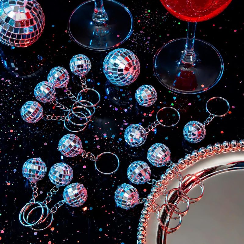 Mini Disco Ball Keychain Silver Mirror Ball Charm - Compact Portable Design for Party Favor Supplies - Image 2