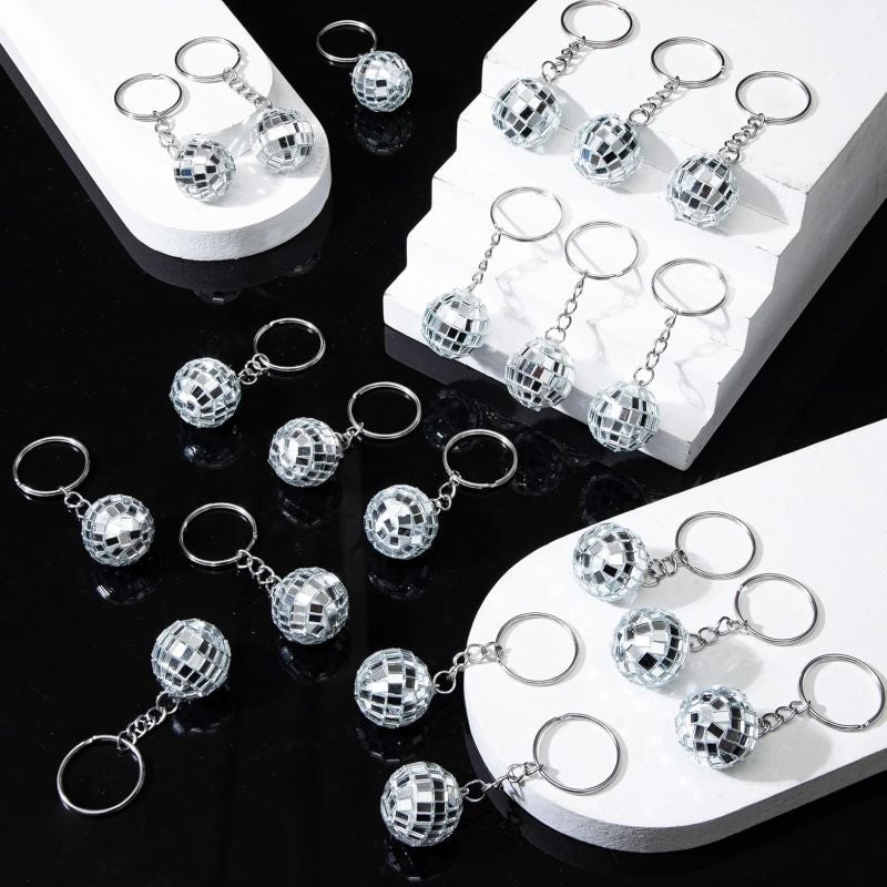 Mini Disco Ball Keychain Silver Mirror Ball Charm - Compact Portable Design for Party Favor Supplies - Image 3