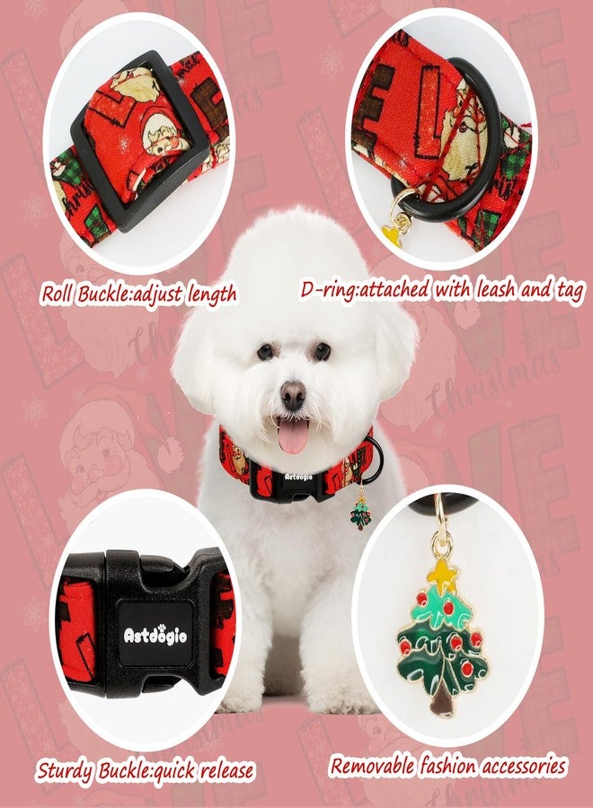 Astdogio Christmas Dog Collar with Santa, Red Love Dog Collars, Adjustable Cotton Dog Collar for Extra Small Dogs, Small Dog Collars Festive Collar for Dogs, Dog Christmas Collar for Photos - Image 3