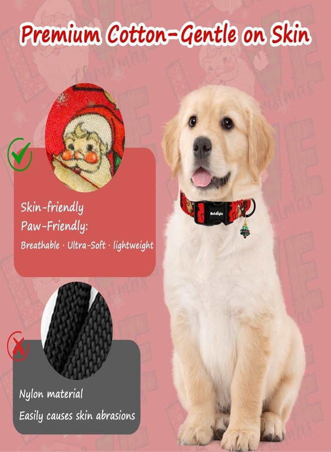Astdogio Christmas Dog Collar with Santa, Red Love Dog Collars, Adjustable Cotton Dog Collar for Extra Small Dogs, Small Dog Collars Festive Collar for Dogs, Dog Christmas Collar for Photos - Image 4