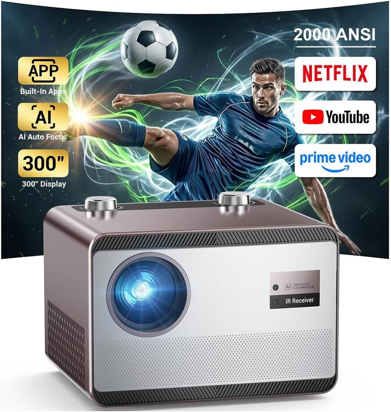 HAPPRUN بروجيكتور هاببرون 2000 لومن ANSI الذكي مع تطبيقات مدمجة، دقة 1080P الأصلية، تركيز تلقائي، واي فاي وبلوتوث - Image 1