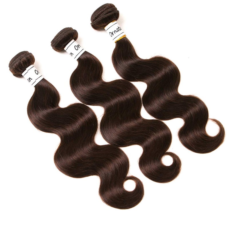 Ornate Hair Dark Brown Bundles Human Hair 3 Bundles Brazilian Body Wave Hair Extension Virgin Hair 100% Human Hair Double Weft Weave Bundles Dark Brown Color #2(12 14 16 Inch) 
