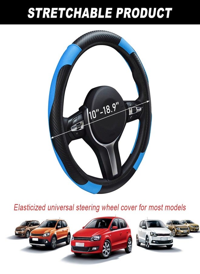 DXNQ Car Steering Wheel Cover, 15 Inch Carbon Fiber Leather Stitching Color Steering Wheel Protector, Anti-Slip Elastic Breathable Steering Wheel Cover Stylish Decor for Most Cars (Black&Blue) - Image 2