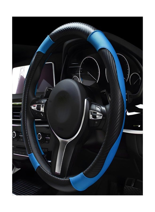 DXNQ Car Steering Wheel Cover, 15 Inch Carbon Fiber Leather Stitching Color Steering Wheel Protector, Anti-Slip Elastic Breathable Steering Wheel Cover Stylish Decor for Most Cars (Black&Blue) - Image 1