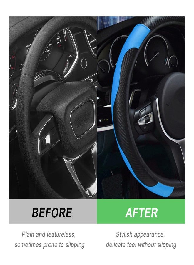 DXNQ Car Steering Wheel Cover, 15 Inch Carbon Fiber Leather Stitching Color Steering Wheel Protector, Anti-Slip Elastic Breathable Steering Wheel Cover Stylish Decor for Most Cars (Black&Blue) - Image 4