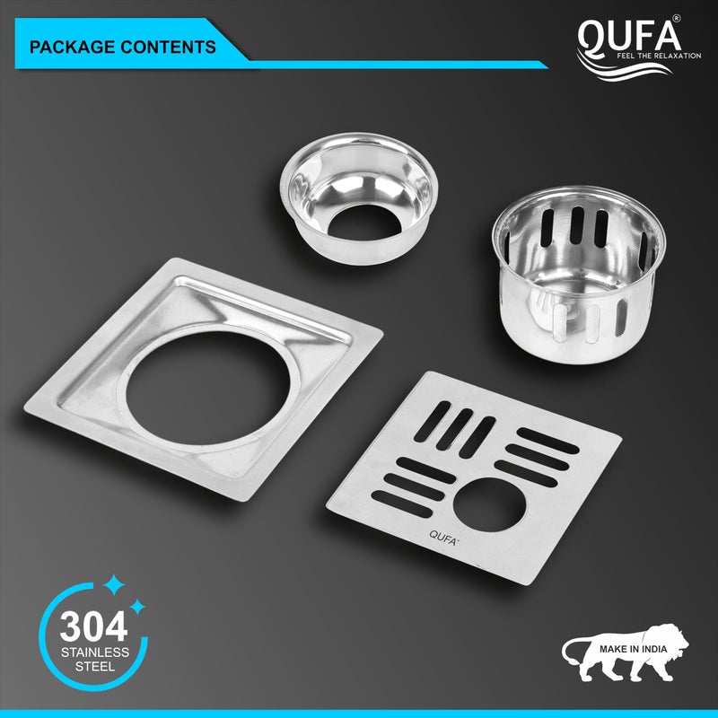 QUFA® Floor Drain | 304-Grade Stainless Steel Drain Jali 2 Types of inches Floor Drainer with Cockroach Trap (Adison, 6X6 INCH) - Image 2