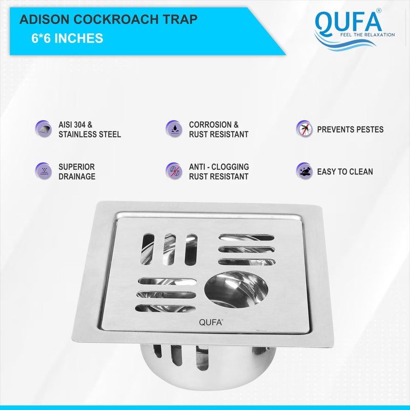 QUFA® Floor Drain | 304-Grade Stainless Steel Drain Jali 2 Types of inches Floor Drainer with Cockroach Trap (Adison, 6X6 INCH) - Image 3