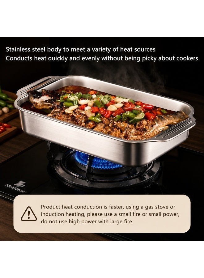 2-Piece Stainless Steel Deep Roasting Pan with Lid, 4.2L Commercial Baking Trays, 41 x 24 x 8 cm Non-Stick Easy-Release Oven Pans with Handles for Roasting Fish, Meat, Chicken and Vegetables - Image 4