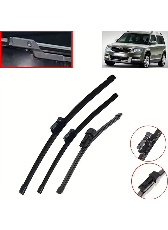 Windshield Wiper Set of 3 Front and Rear Blades for SKODA Yeti 2009 2019 Models - Image 2