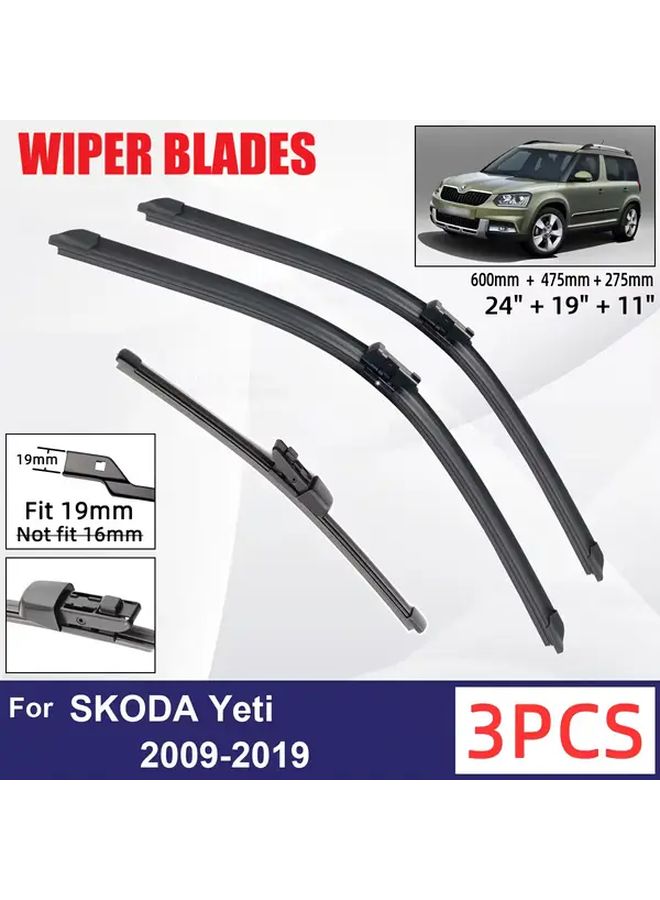 Windshield Wiper Set of 3 Front and Rear Blades for SKODA Yeti 2009 2019 Models - Image 1