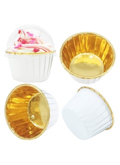 SYOSI Cupcake Liners with Dome Lids 50Pack,Free-Air 3.5Oz Mini Foil Baking Cups Muffin Liners,Disposable Ramekins Cupcake Tins Cupcake Wrappers for Wedding Birthday Party,with Spoons-White in gold  - Image 4