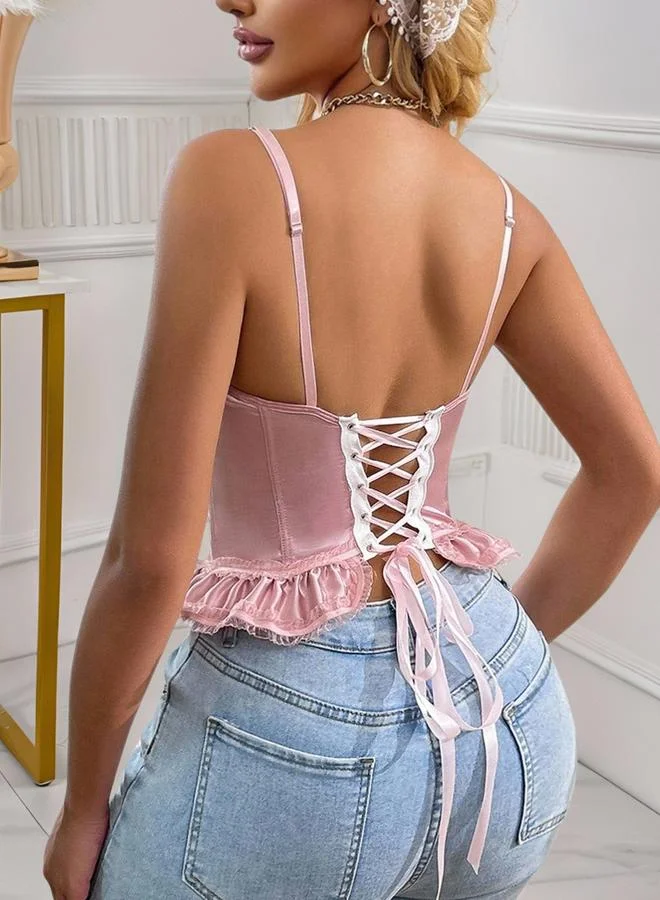 Take Two Pink Ruffle Satin Corset Top