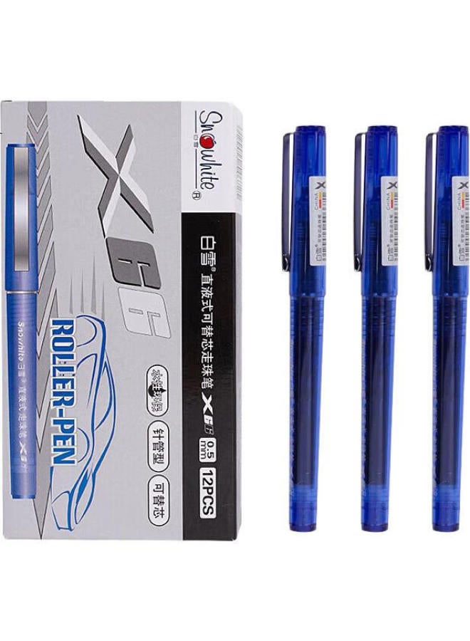 Snowhite X66 Direct Liquid Rollerball Pen, Full Needle Tube Gel Pen, Signature Pen, Blue Ink, 0.5Mm, 12 Pens/Box - Image 2
