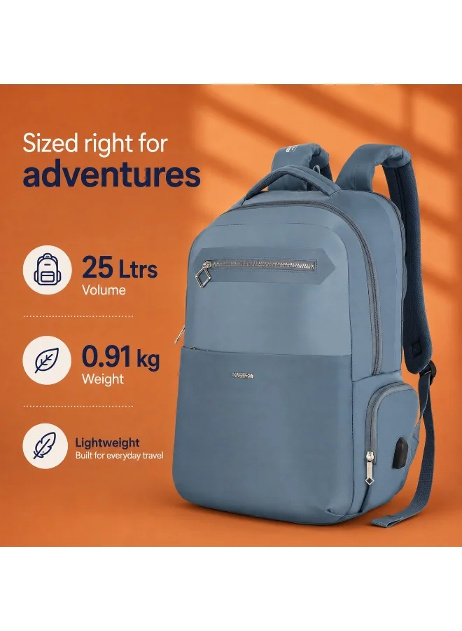 American Tourister Blue jit 15.6" laptop backpack 25l capacity, polyester, mirage blue|lightweight|ergo back & shoulder|bottle holder|smart sleeve|usb port|rain cover - 1 year international warranty for Men | Best Price UAE