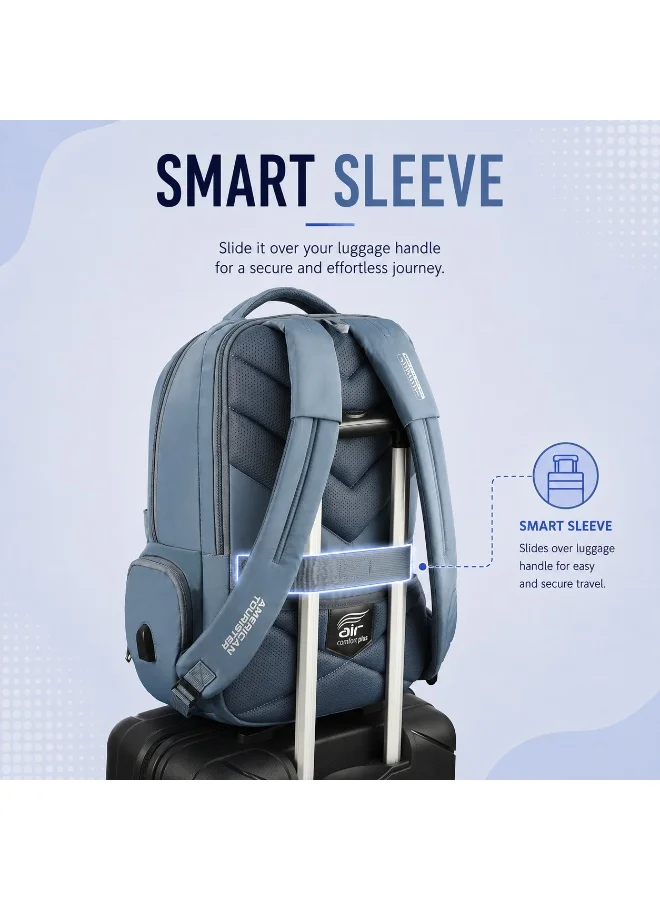 American Tourister Blue jit 15.6" laptop backpack 25l capacity, polyester, mirage blue|lightweight|ergo back & shoulder|bottle holder|smart sleeve|usb port|rain cover - 1 year international warranty for Men | Best Price UAE